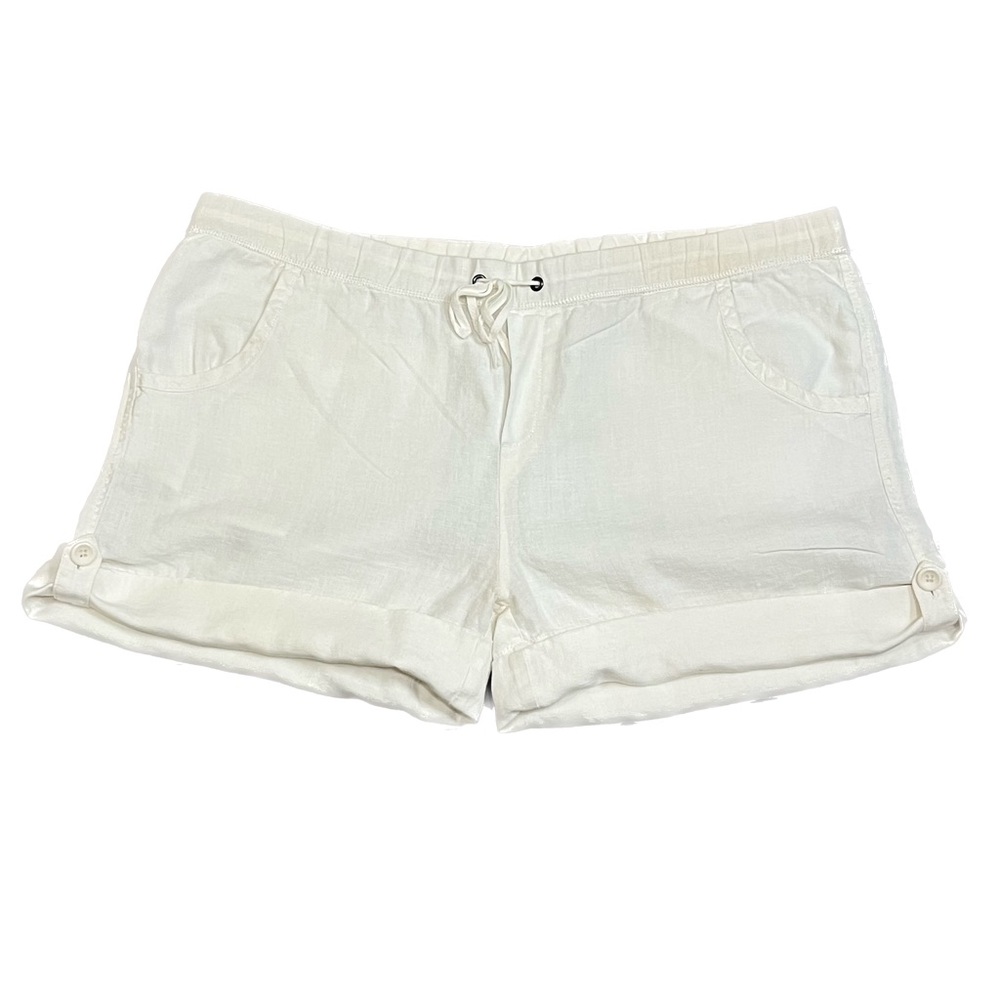 Garnet Hill Women's 100% Linen White Drawstring Pull On Shorts lightweight - Picture 4 of 13